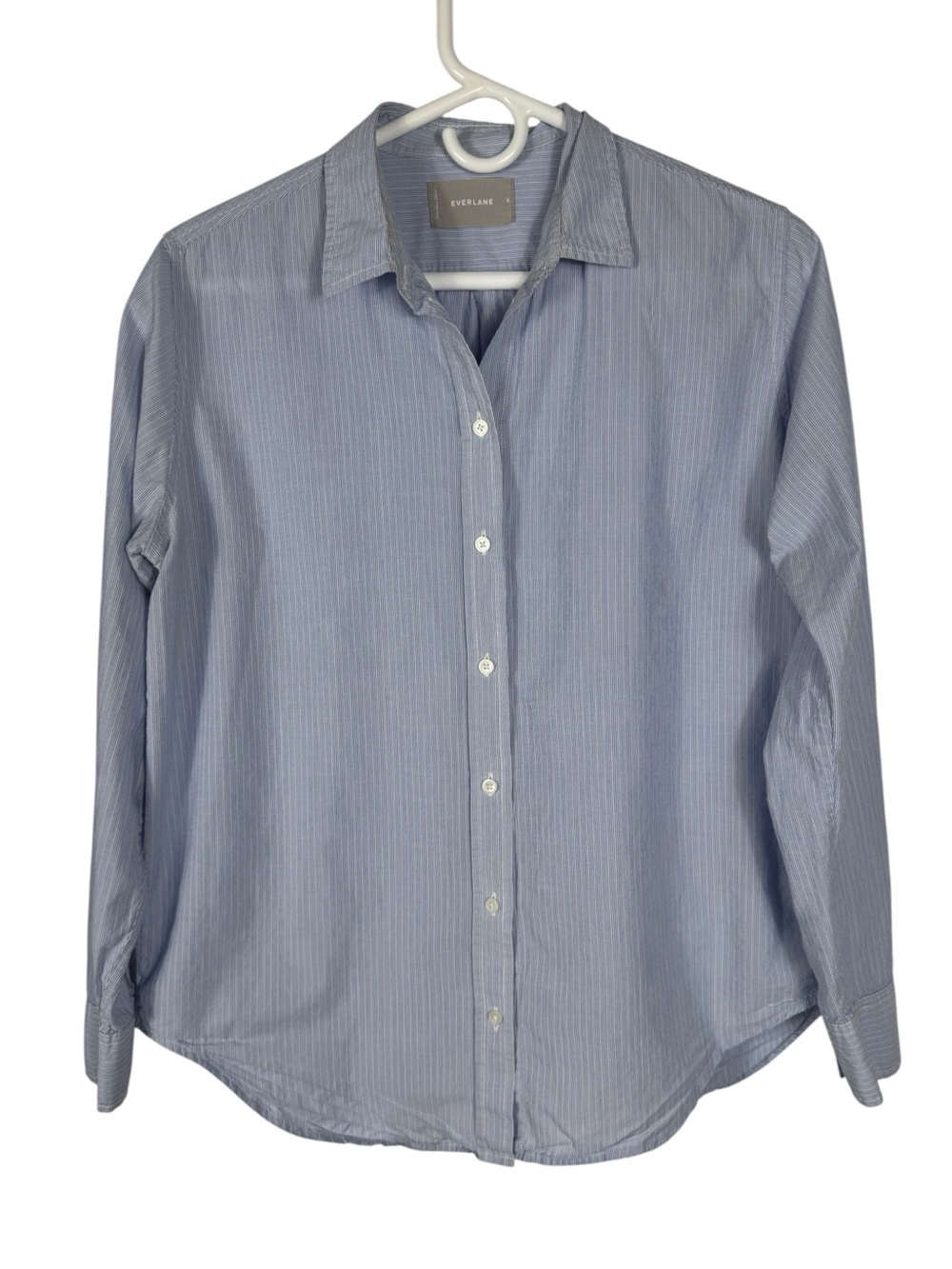 Everlane Blue White Pinstripe Cotton Button Down Shirt, Size 8